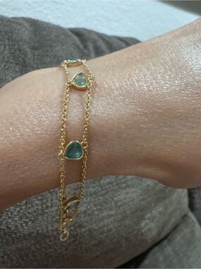 14K Gold Natural Emerald Station Bracelet 2.60CTW Pear Cut Emeralds Adjustable